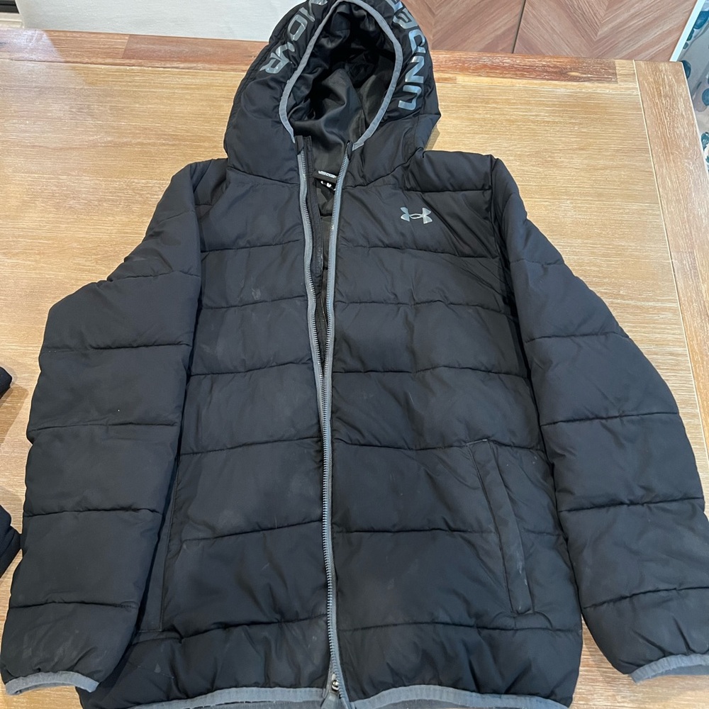Under Armour Black and Gray Puffer Jacket with Hood